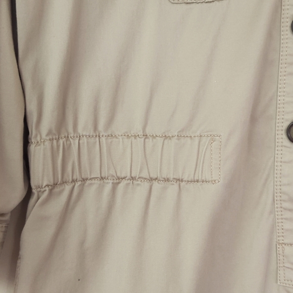 Ann Taylor Loft Khaki Safari Button Tab Sleeve Collared Dress SP Tan Pockets - Picture 6 of 16